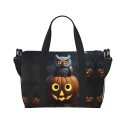 Tragbare Reisetasche mit Halloween-Eule, Geist, Kürbis, 1 Druck, ideal für geschäftliche und private Reisen, Schwarz, Einheitsgröße von SSIMOO