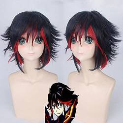 Wig for Anime Kill LA Kill cosplay wig Matoi Ryuko Black Red Wigs Short Curly Heat Resistant Synthetic Hair + wig cap S Matoi Ryuko wig 291 von SSLQYLEE