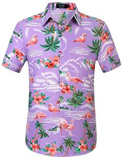 SSLR Hawaii Hemd Männer, Flamingo Hawaii Hemd, Hawaiihemd Herren Kurzarm Floral Gedruckt Regulär fit (Medium, Violett) von SSLR