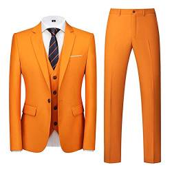 Anzug Herren Anzüge Slim Fit Lässig Herrenanzug 3-Teilig Anzugjacke Weste Anzughose für Business Hochzeit Interview Orange 4XL von SSM