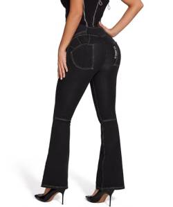 STARBILD Flared Fit Jeans Damen, High Waist V Crossover Schlaghose, Female Bootcut Stretch Hose, Pull On Jeans - Schwarz XL von STARBILD