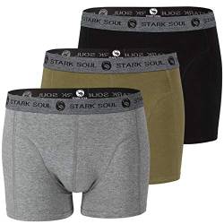 STARK SOUL Herren Boxershorts im 3er Pack | Retroshorts aus weicher Baumwolle | Schwarz, Khaki, Grau Melange (L, 3er Pack Gemischt (Schwarz, Khaki, Grau Melange)) von STARK SOUL