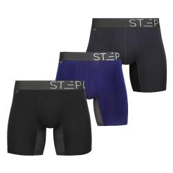 STEP ONE Boxershorts Herren - 3er Pack Feuchtigkeitsabweisende Unterhosen Männer, Herren Unterhosen Boxershorts mit 3D Tasche + Scheuerschutz, Organische Bambus Unterwäsche von STEP ONE