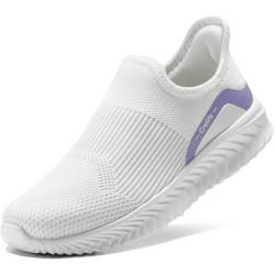 STQ Slip ins Pflege Schuhe Damen Freihändig Slip on Sneakers Komfort Turnschuhe ohne Schnürung Bequem Schlupf Orthopädische Schuhe Weiß 40 EU von STQ