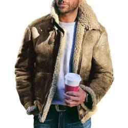 SUCADA Flying Winter Jacke Herren Plus Samtverdickung Lederjacke Bomber Warm Motorrad Jacke Slim Fit Reißverschlussleiste Kunstleder Jacke Herren D-Khaki2 3XL von SUCADA