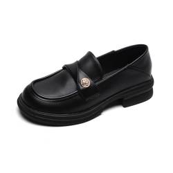 Schwarze Loafer Weicher Boden Frauen Mode Schuhe Flacher Mund Zwei Tragen Einzelne Schuhe Mittlerer Absatz Lederschuhe Blockabsatz Retro Driving Model Schuhe von SUCHETA