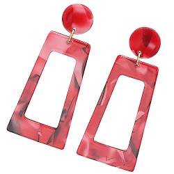 SUIOPPYUW 1 Paar Ohrringe quadratisch geometrisch bunt Acryl Trendy Schmuck Party Favors Mode Accessoire Geschenke für Frauen, Rot von SUIOPPYUW