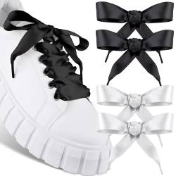 SULPO 2 Paare Flache Satinband-Schnürsenkel - Ribbon Schnürsenkel für Mädchen - Satin Schuhbänder ideal für Sneakers - Coquette Aesthetic Schnürsenkel - 90-120 cm von SULPO