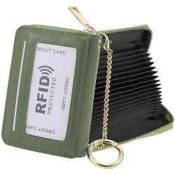 RFID Blocking Credit Card Holder, 20 Card Slots Large Capacity Accordion Card Wallet, Leather Card Case with Removable Keychain and ID Window, dunkelgrün, Einheitsgröße, Klassisch von SUNDEE