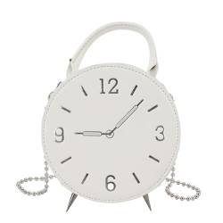 SUNGOOYUE Kleine Umhängetasche für Damen, PU-Leder, Moderne Uhr-Handtasche, Wasserdicht, mit 2-Wege-Reißverschluss für den Täglichen Gebrauch (White) von SUNGOOYUE