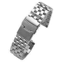 22mm 20mm Silber/Schwarz Edelstahl Gliederuhrenarmband Faltschließe Herren (Silber 22mm) von SUNMME