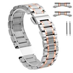 Uhrenarmband aus Metall, 12 mm, 13 mm, 14 mm, 15 mm, 16 mm, 17 mm, 18 mm, 19 mm, 20 mm, 21 mm, 22 mm, 23 mm, 24 mm, Edelstahl-Uhrenarmband, Ersatz für Männer und Frauen, kompatibel (Silber, Roségold, von SUNMME