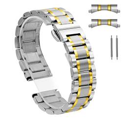 Uhrenarmband aus Metall, 12 mm, 13 mm, 14 mm, 15 mm, 16 mm, 17 mm, 18 mm, 19 mm, 20 mm, 21 mm, 22 mm, 23 mm, 24 mm, Edelstahl-Uhrenarmband, Ersatz für Männer und Frauen, kompatibel (Silbergold, 21 mm) von SUNMME