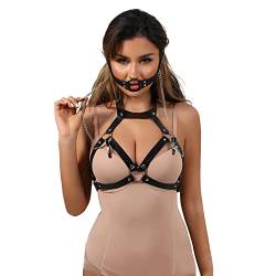 SUPKTHDY Damen Punk Harness Büstenhalter mit Halsband Nippelklemmen& Mundknebel SM Damen Leder Body Harness Brustgurte Körper Bondage Fetisch Erotik Geschirre Fesseln Sexspielzeug für Paare von SUPKTHDY