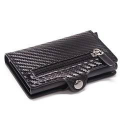 SUSOSU Kreditkartenpaket Geldbeutel Metallkartenhalter Knopf Münzgeldbörse Schutz Kohlefaser Geldbörse Herren Slim Wallet Anti-Diebstahl-Kartenetui (Color : Black) von SUSOSU