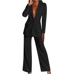 SUYUKU Damenanzug 2-teiliges Eleganter Damen Business Blazer Set Lässig Locker Hosenanzug für Hochzeiten Einfarbig Büro Zweiteilige Outfits Schwarz Arbeit Tiefer Sexy V Ausschnitt Hosenanzug Hochzeit von SUYUKU