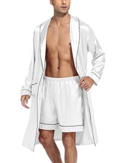 SWOMOG Herren Seidensatin Bademantel mit Shorts Leichter weicher Bademantel mit zwei Taschen Schlafanzug von SWOMOG