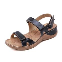 FRALOSHA Sandalen Damen Keilsandalen Sommer Offene Zehen Lässig Mit Absatz Strandsandalen Plateau Sommerschuhe PU Leder Casual Plattform Rom Freizeit Für Shopping Alltagskleidung Party,5 (36,Schwarz) von SWZEC