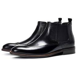 Herren Mid-Cut Bootie Smart Casual Formelle Chelsea-Stiefel Größe 38–48 EU (46,Schwarz) von SWZEC