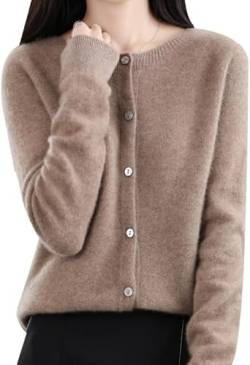 SWZEC Wolff Merinowolle Damen Rundhals Cardigan Kaschmir Pullover (Braun,XXL(67-75kg)) von SWZEC