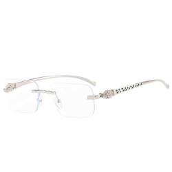 Neuheit Sonnenbrille Mode randlose Rechteck Sonnenbrille Damen klare Farbverlauf Linse Brillen Herren Sonnenbrille, Silver Clear, One size von SXJY