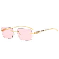 SXJY Modische Sonnenbrille, randlos, rechteckig, für Damen, klare Farbverlaufslinse, Brillen, Herren-Sonnenbrille, Golden Pink, Einheitsgröße von SXJY