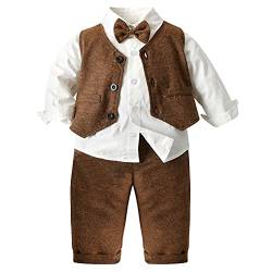 SXSHUN Baby Jungen Anzüge Gentleman Sakkos Kleinkinder Taufe Hochzeit Weihnachten Kinder Smoking Bekleidungsset, braun, 2 Jahre(Größenetikett: 90cm) von SXSHUN