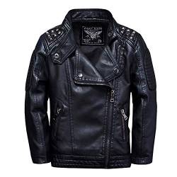 SXSHUN Jungen Flaumgefüttert Lederjacke aus Kunstleder Kinder Mädchen Motorradjacke Warm Outwear Kleidung Mantel, Schwarz, 116 (Etikettengröße:120) von SXSHUN