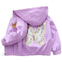 SXSHUN Übergangsjacke Kinder Mädchen Outdoorjacke mit Schmetterlingsmuster Kinderjacke Süße Jacke, Lila, 98 von SXSHUN