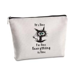 SYIJIMSJKT Kosmetiktasche mit Aufschrift "I'm Fine Everything is Fine", lustige Geschenkidee, inspirierende Katzen-Reisetasche, Make-up-Tasche, Geburtstag, Weihnachten, Freundschaftsgeschenk für von SYIJIMSJKT