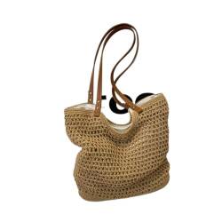 Strohsack Ins Style Women's Casual Woven Shoulder Bag Handbag Simple Design Niche Shoulder Bag Gewebte Umhängetasche(Bruin,L) von SYLGXH