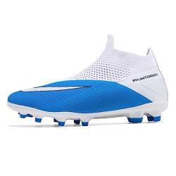 SYLUOQP Performance-Fußballschuhe, atmungsaktive High-Top-Fußballschuhe, professionelle Fußballschuhe mit Langen Stollen, Training/Wettkampf für Jugendliche (Color : Blue, Size : 49 EU) von SYLUOQP