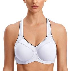 SYROKAN Damen Sport BH Starker Halt- Bügel Push Up Ringerrücken Gepolstert Fitness BH Weiss 90G von SYROKAN