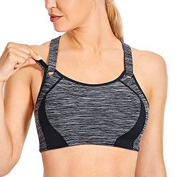 SYROKAN Sport BHS Mit Starkem Halt Leicht Gepolstert Vorderseite Verstellbare Riemen Top für Damen Grau Melange - A281 85C von SYROKAN