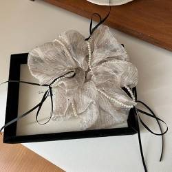 SYSUII 3 Stück Scrunchies Haargummi Damen, Organza Perle Weich Haargummis Zopfgummi Scrunchie Zopfgummi Haarband Elastische Haarbänder Pferdeschwanz Haarschmuck für Damen Frauen Mädchen -Sekt von SYSUII