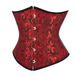 SZIVYSHI Korsett Damen Unterbrust Satin Lace Up Waist Cincher Corsage Top Shaper Corset (Jacquard Schwarz und Rot,XL) von SZIVYSHI