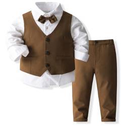 SZJIAHTM Baby Gentleman Kleinkinder Langarm Button Down Anzug Hemd mit Fliege mit Weste mit Hose Smoking Formale Geburtstag Bekleidung Set von SZJIAHTM