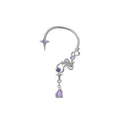 SZYDD Amethyst Vierzackige Stern-Ohrmanschette – linkes Ohr einzigartige sternförmige Ohrmanschette Damen Tropfenohrringe Hip-Hop-Punk-Ohrmanschette Ohrringe Schmuck Geschenk, 4*7.2cm, Metall von SZYDD