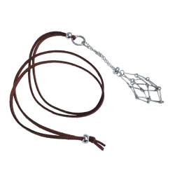 SZYDD Bohemian-Stil Einzelring Leder Seil Anhänger Mesh Tasche Metall Halskette Schlüsselbein Kette Einstellbare Länge Taschenanhänger Choker Kristall Stein Ständer Halskette Zubehör von SZYDD