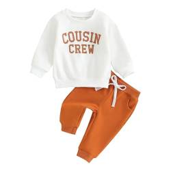 Neugeborenen Baby Junge Mädchen Cousin Crew Bekleidungsset 2pcs Langarm Rundhals Pullover Sweatshirt Elastische Taille Jogger Lange Hosen Geschwister Trainingsanzüge (Weiß, 18-24 Months) von Saeevima