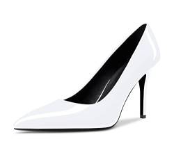 Saekcted Damen Mädchen Hoher High Stiletto Absatz Heel Geschlossene Spitze Zehenkappe Slip-on Pumps Hochzeit Büroschuhe Party Dress Schuhe Weiß 37 EU von Saekcted