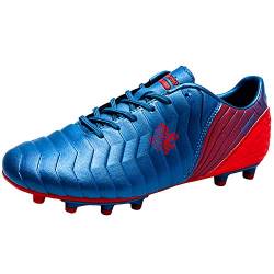 Saekeke Fussballschuhe Kinder FG/AG Fußballschuhe Jungen Low Top TF Trainingsschuhe Für Unisex-Kinder Blau Rot FG/AG 29EU von Saekeke