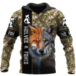 Saeohnssty Wolf Und Der Fuchs 3D-Allover-Bedruckter Herren-Kapuzenpullover, Unisex-Kapuzenpullover, Sweatshirt, Reißverschluss, Pullover, Freizeitjacke, Trainingsanzug von Saeohnssty