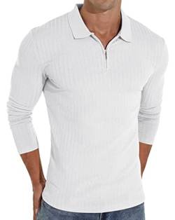 Sailwind Herren Poloshirts Reißverschluss Herbst Und Winter Slim Fit Hemden Casualurlaub Schlank Geschnittene Elastischer Rippstrick Zip T-Shir White (Weiß, L) von Sailwind