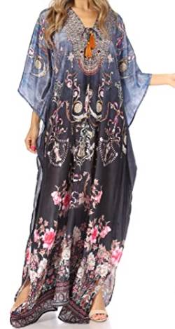 Sakkas 2001 - Yeni Damen Kurzarm V-Ausschnitt Sommer Floral Long Caftan Kleid Vertuschung - 474 - OS von Sakkas