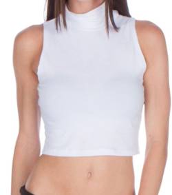 Sakkas 418131 Mock Neck Turtleneck Ärmelloses Scuba Crop Top - Made in USA - Weiß - L von Sakkas