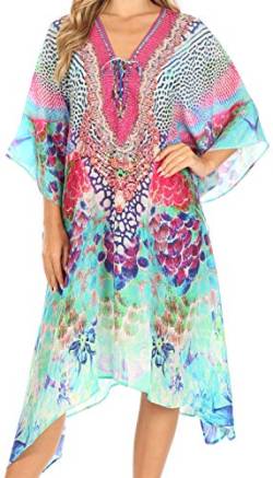 Sakkas P2 - Kristy Long Tall - Leichtes Kaftan-Kleid/Vertuschung mit Juwelen mit V-Ausschnitt - SM224-multi - OS von Sakkas