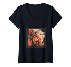 Damen Enchanted Night: Sakura's Spooky Pathway T-Shirt mit V-Ausschnitt von Sakura Lantern Shadows