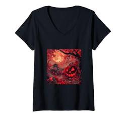 Damen Halloween-Spirits: Sakura unter Mondlicht T-Shirt mit V-Ausschnitt von Sakura Lantern Shadows