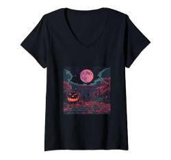 Damen Haunted Pathway: Halloween-Sakura-Verzauberung T-Shirt mit V-Ausschnitt von Sakura Lantern Shadows